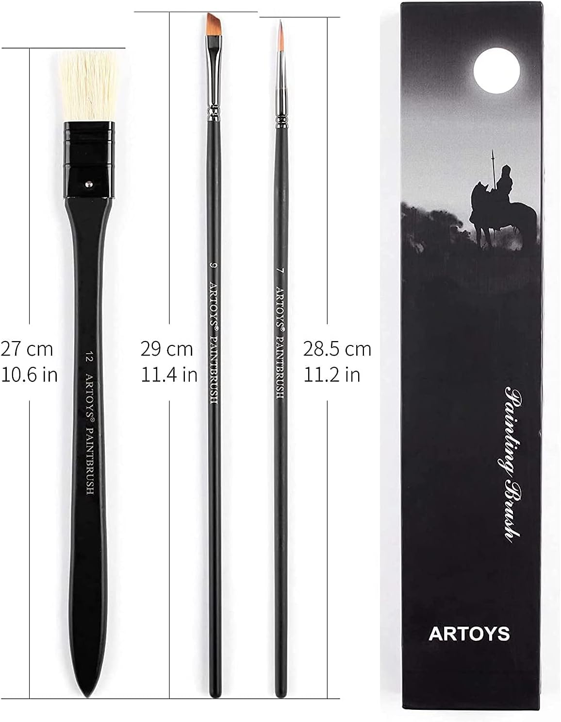 Paint Brush Set 12pcs, Natural Hog Bristle Long Handle Professional Artist Brushes Anti-Shedding, Art Supplies for Kids and Adults for Acrylic and Oils Painting, Watercolor, Face Painting Craft - Image 3